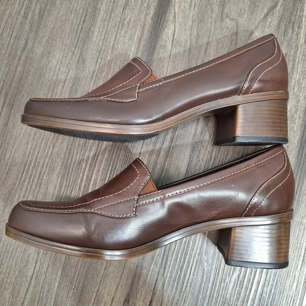 Duck Head Brittany Brown Block Heel Loafers Womens 7.5M Square Toe Slip On Shoes